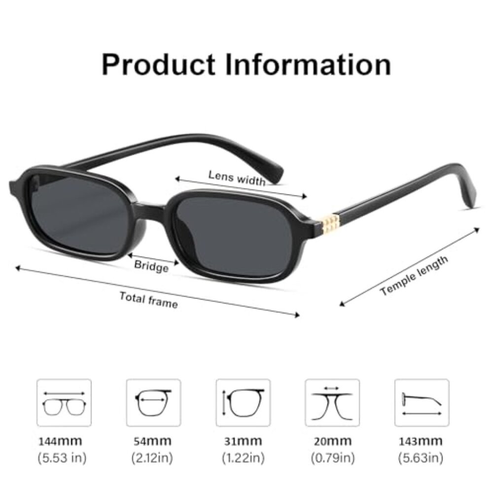 Retro Rectangular Sunglasses Narrow Frame UV Prot… - image 6
